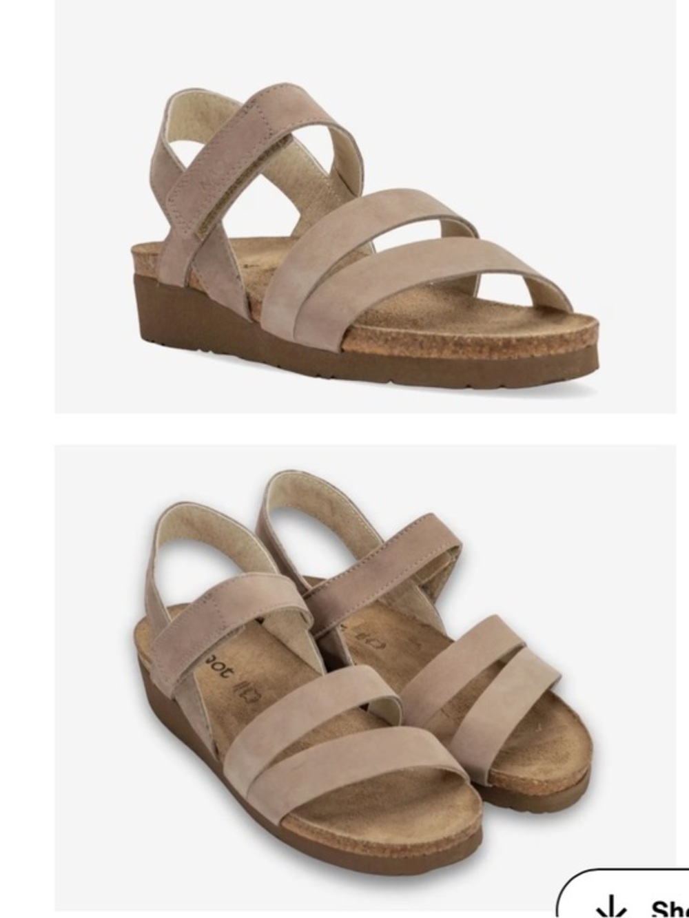New Kayla Naot Nubuck Sandals, 9 Wide (Stone)